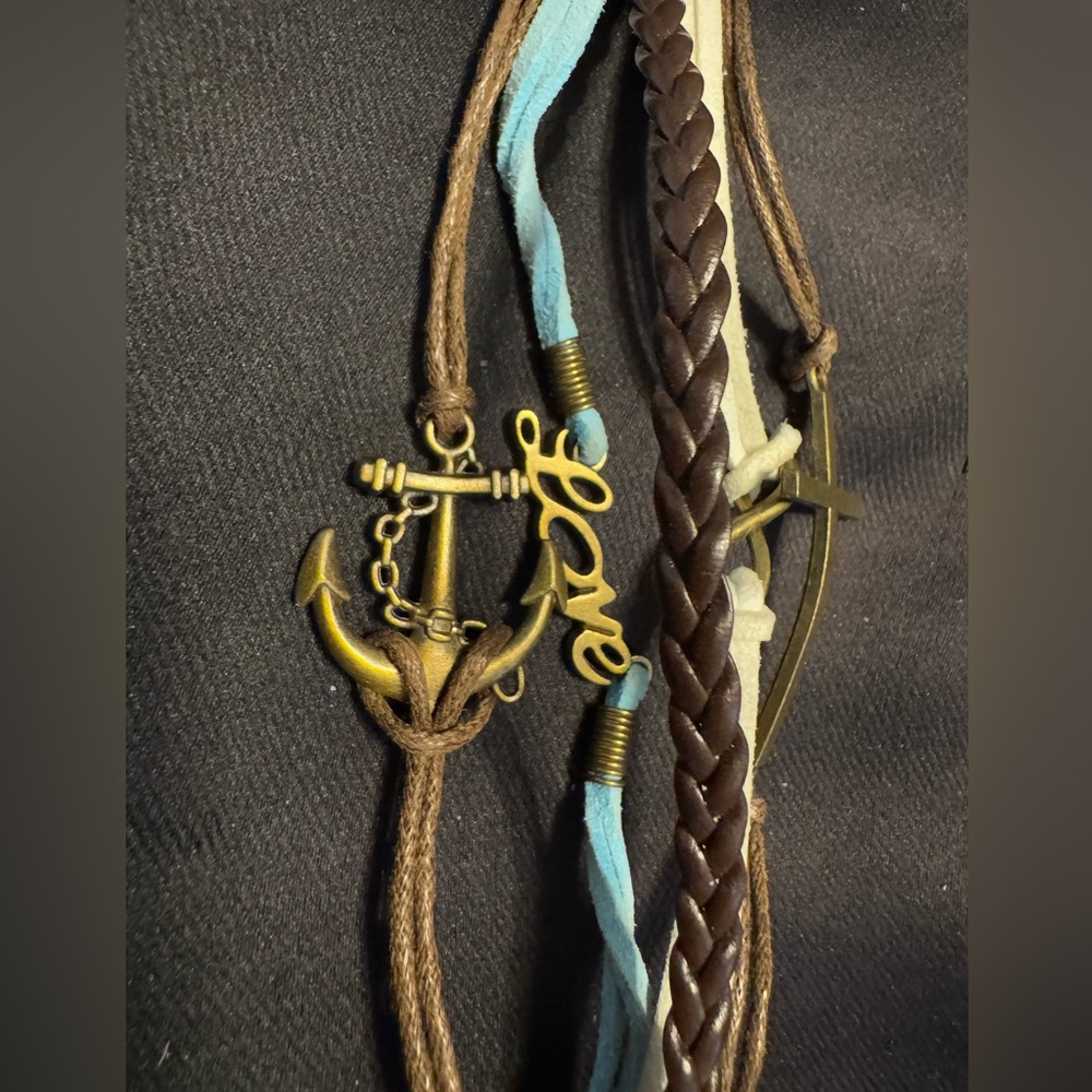 Leather Bracelet 7-8 inch length Cross Love Anchor Infinity Brown Blue Bronze